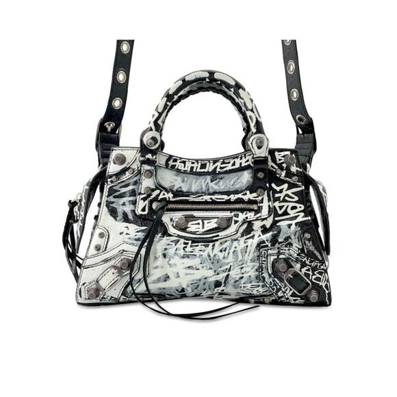 Pre Loved Balenciaga Nano Graffiti City Bag Leather Handbag Women Black - Picture 1 of 8